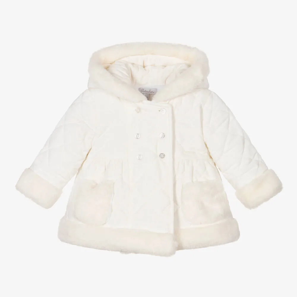 Baby Girls Ivory Quilted Corduroy Coat