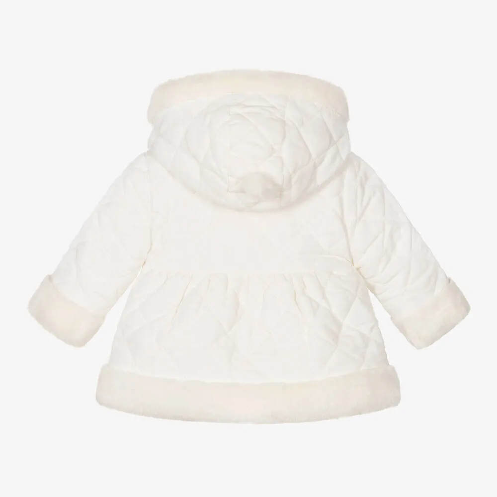 Baby Girls Ivory Quilted Corduroy Coat