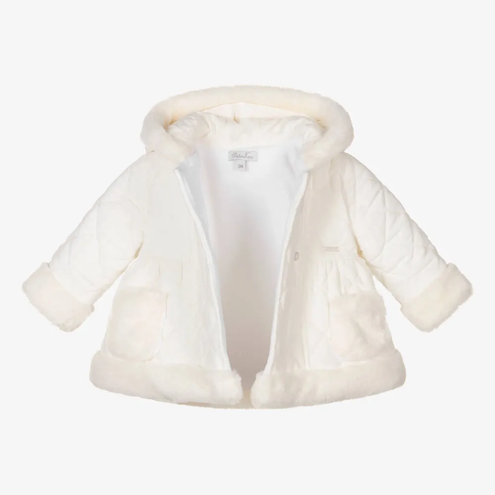 Baby Girls Ivory Quilted Corduroy Coat