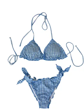 BIKINI A TRIANGOLO FANTASIA CHECK AZZURRO/BIANCO