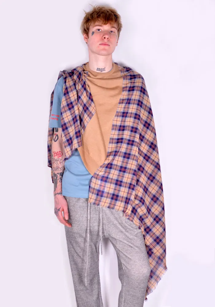 BLESS N°71 5051 SUMMER PLOP SCARF PONCHO BEIGE/CHECK