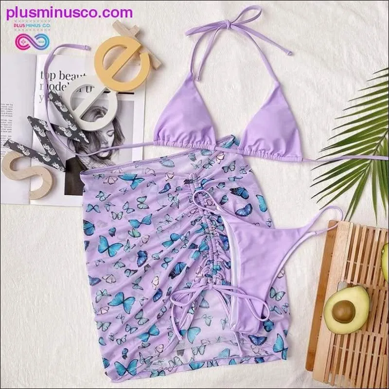 Butterfly Print 3-Piece Bikini