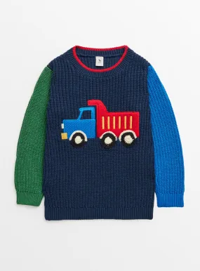 Buy Navy Colour Block Truck Design Knitted Jumper 1-2 years | Jumpers and hoodies | Tu