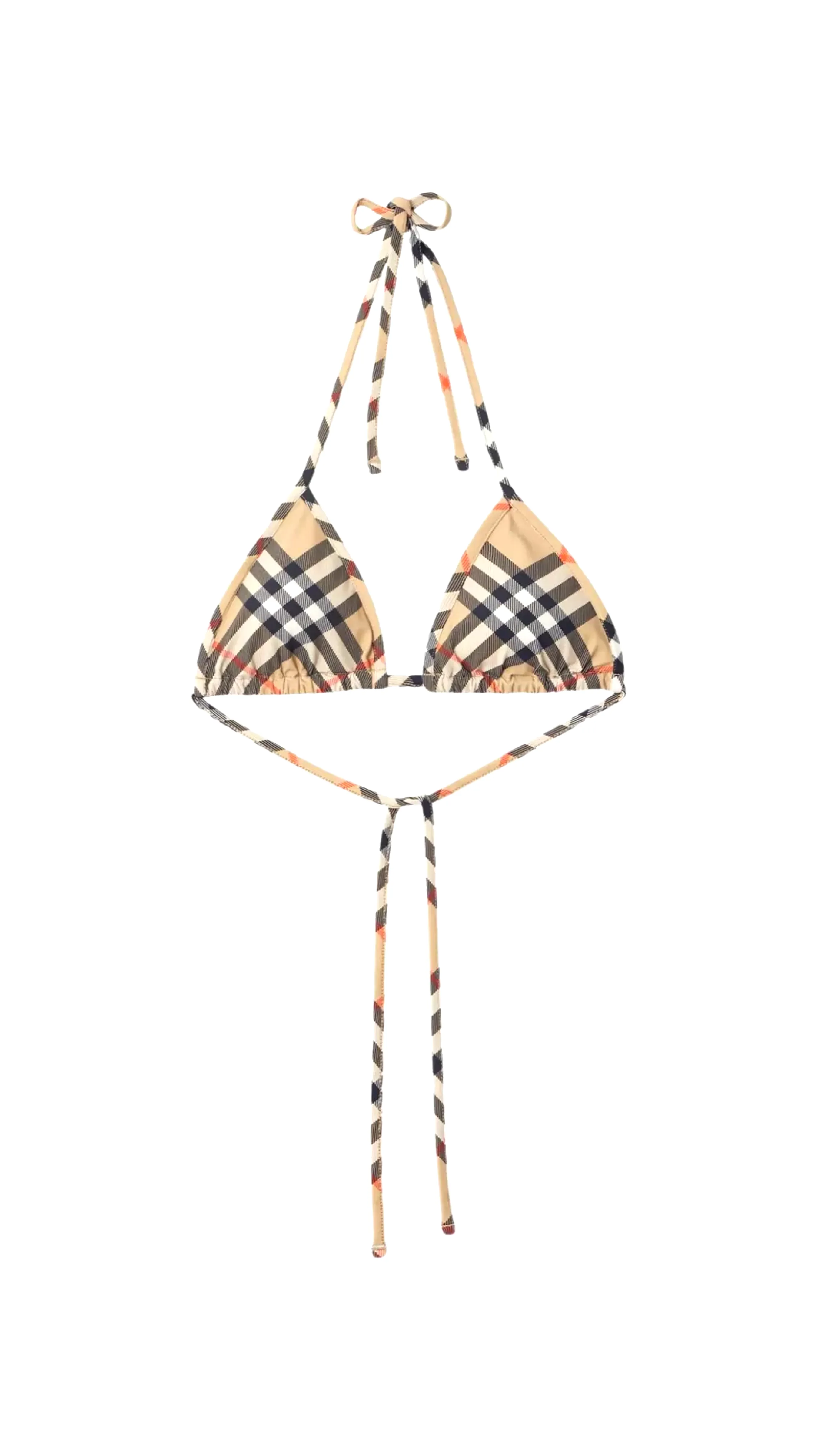 Checkered Halterneck Triangle Cup Bikini - Beige