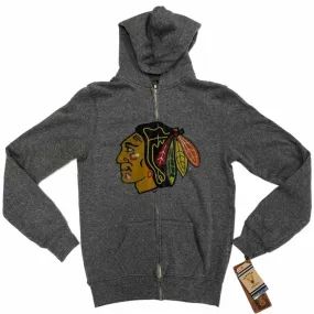 Chicago Blackhawks Retro Brand WOMENS Gray LS Full Zip Hooded Jacket