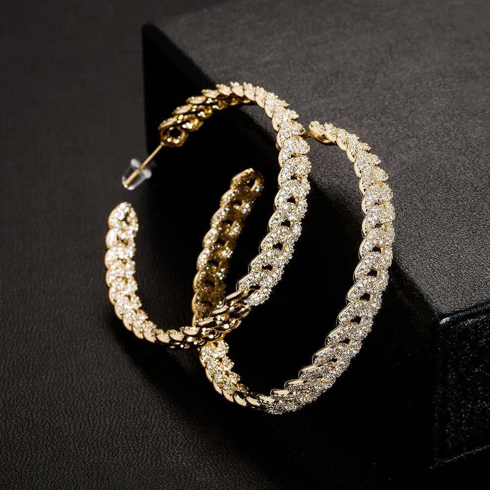 Copper Cuban Link Chain Micro Pave CZ Round Hip Hop Earrings for Women