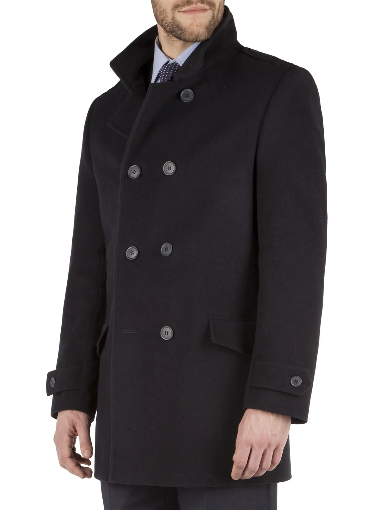 Double Breasted Navy Military Melton Coat