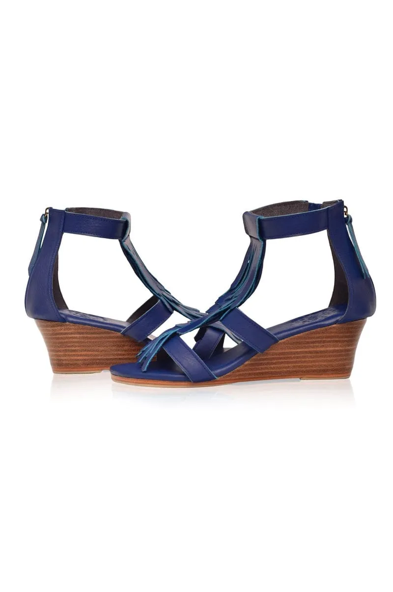 Fly Away Fringe Sandals in Royal Blue