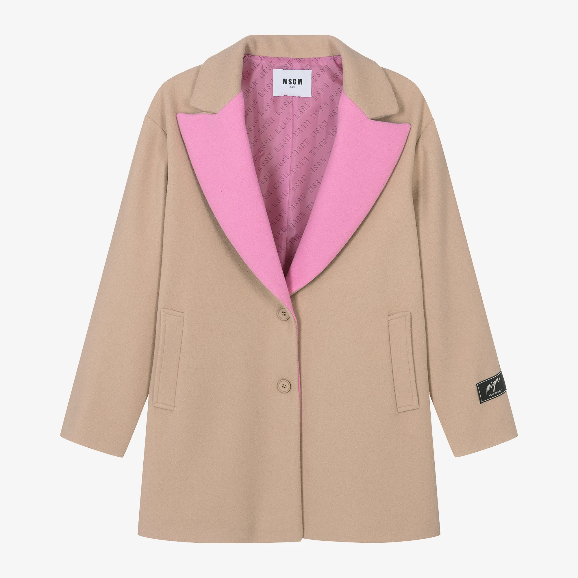 Girls Beige & Pink Viscose Coat