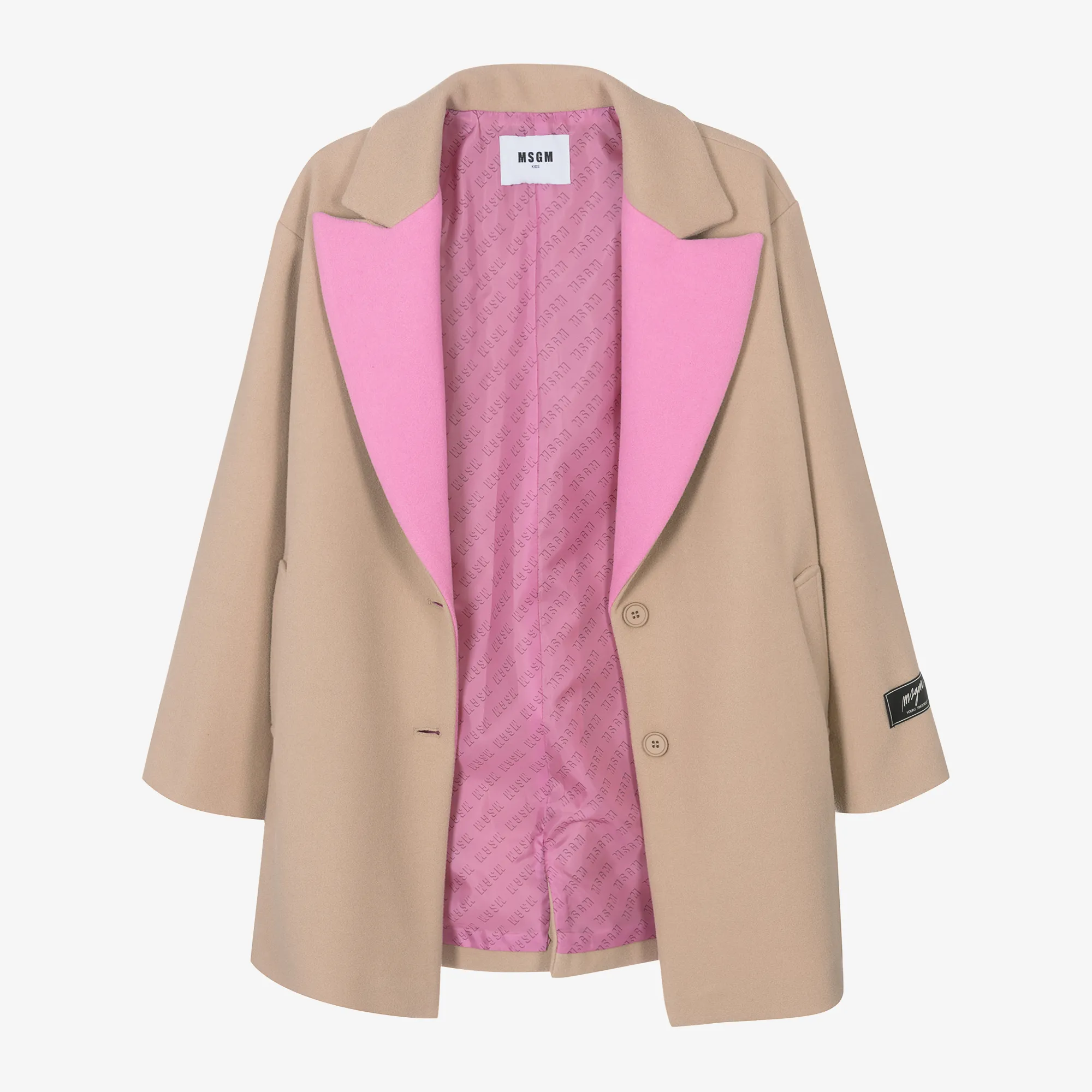 Girls Beige & Pink Viscose Coat