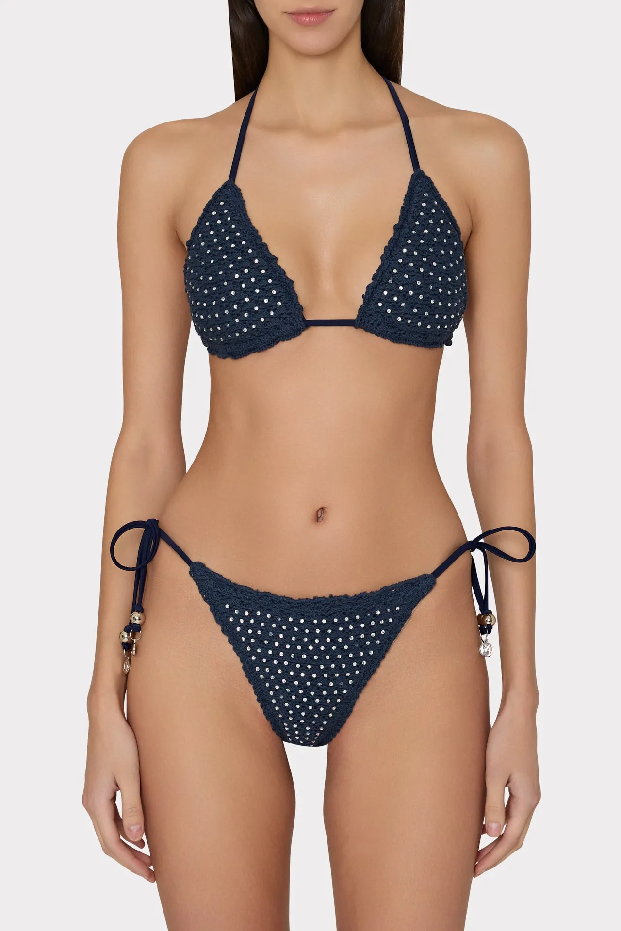 Glimmer String Bikini Bottom With Crystal Applique