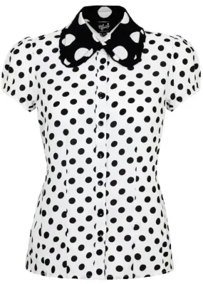 Hell Bunny Yaya Polkadot 40's Blouse White