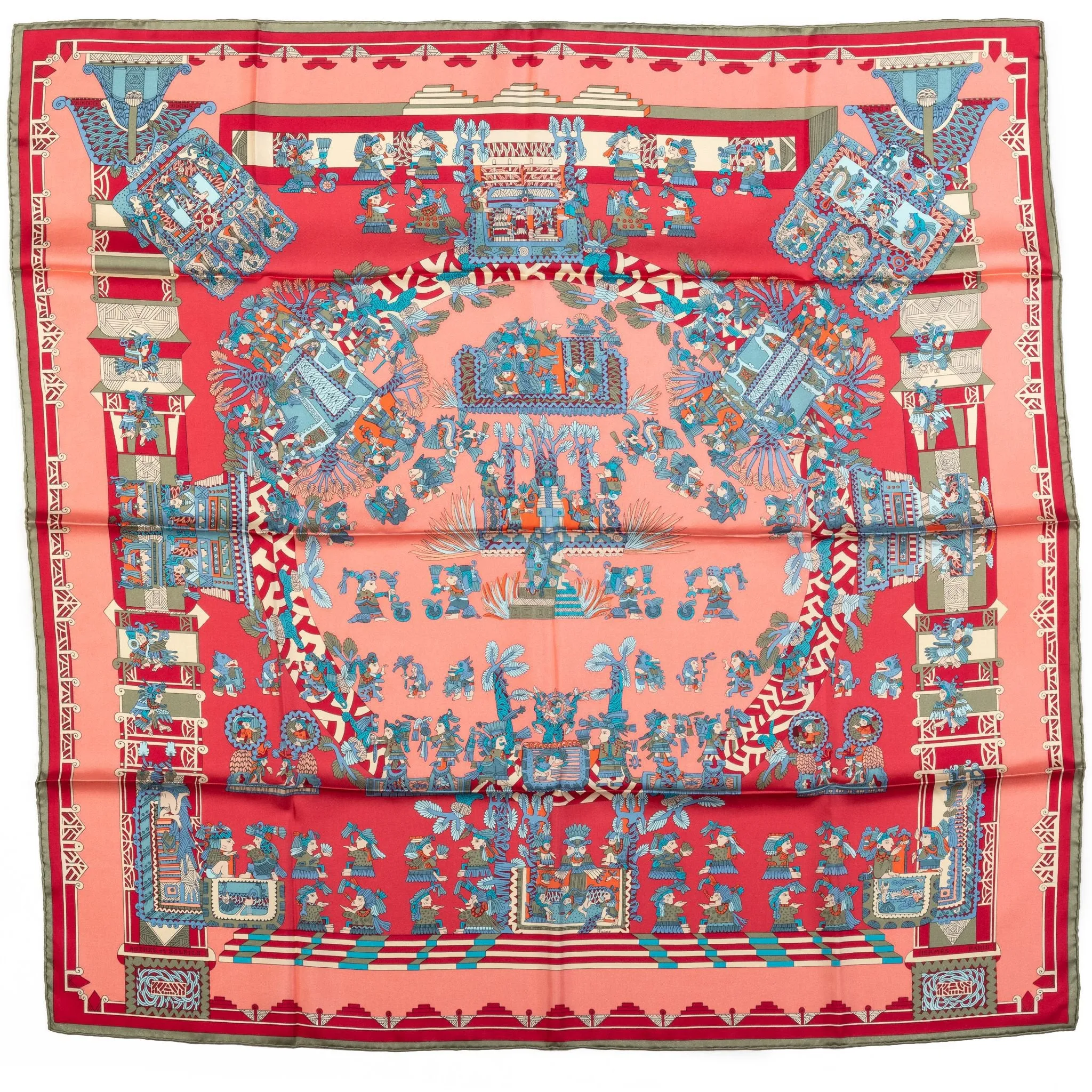 Hermès Aztec Garden Pink Silk Scarf