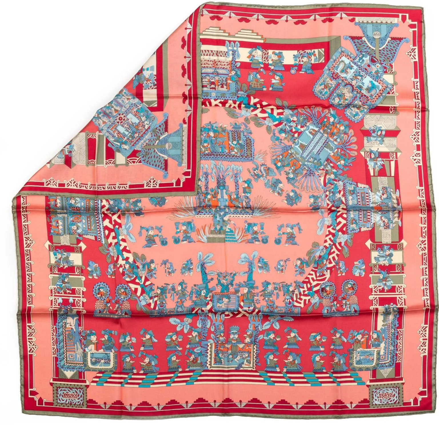 Hermès Aztec Garden Pink Silk Scarf