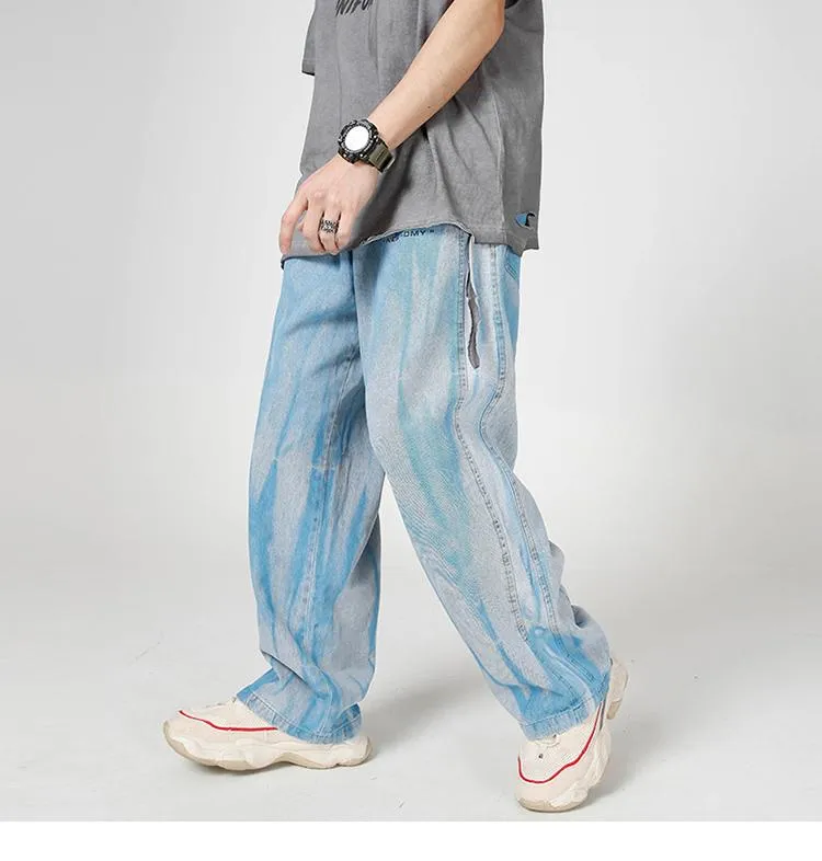 Hip Hop Harajuku Men's Autumn Illusion Tie Dye Streetwear Baggy Denim Pant