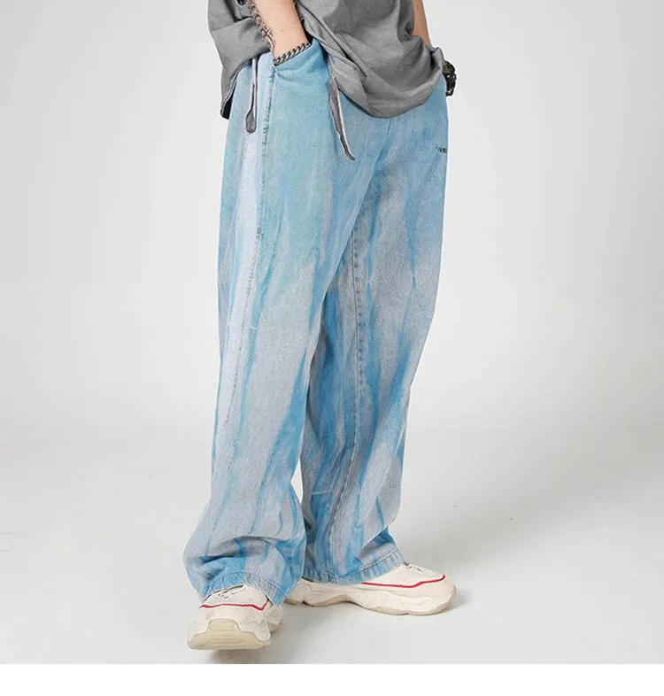 Hip Hop Harajuku Men's Autumn Illusion Tie Dye Streetwear Baggy Denim Pant