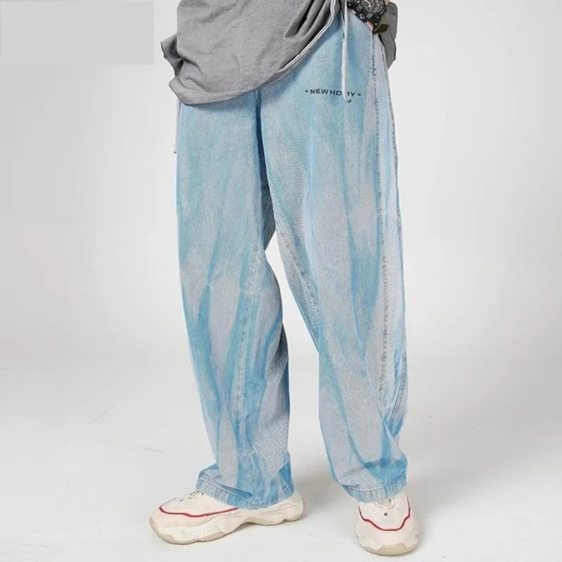 Hip Hop Harajuku Men's Autumn Illusion Tie Dye Streetwear Baggy Denim Pant