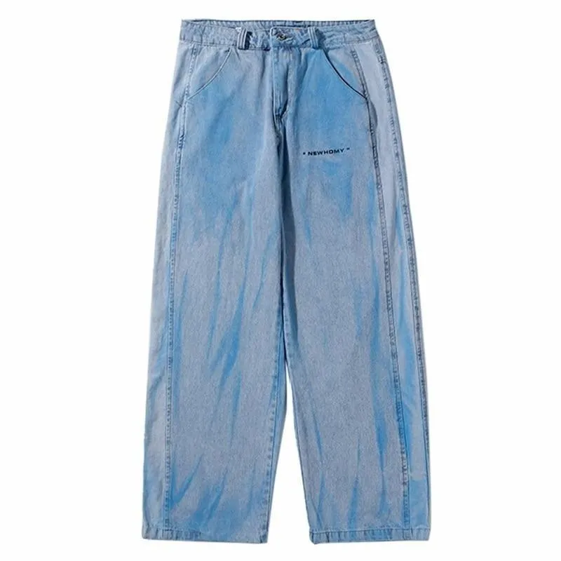 Hip Hop Harajuku Men's Autumn Illusion Tie Dye Streetwear Baggy Denim Pant