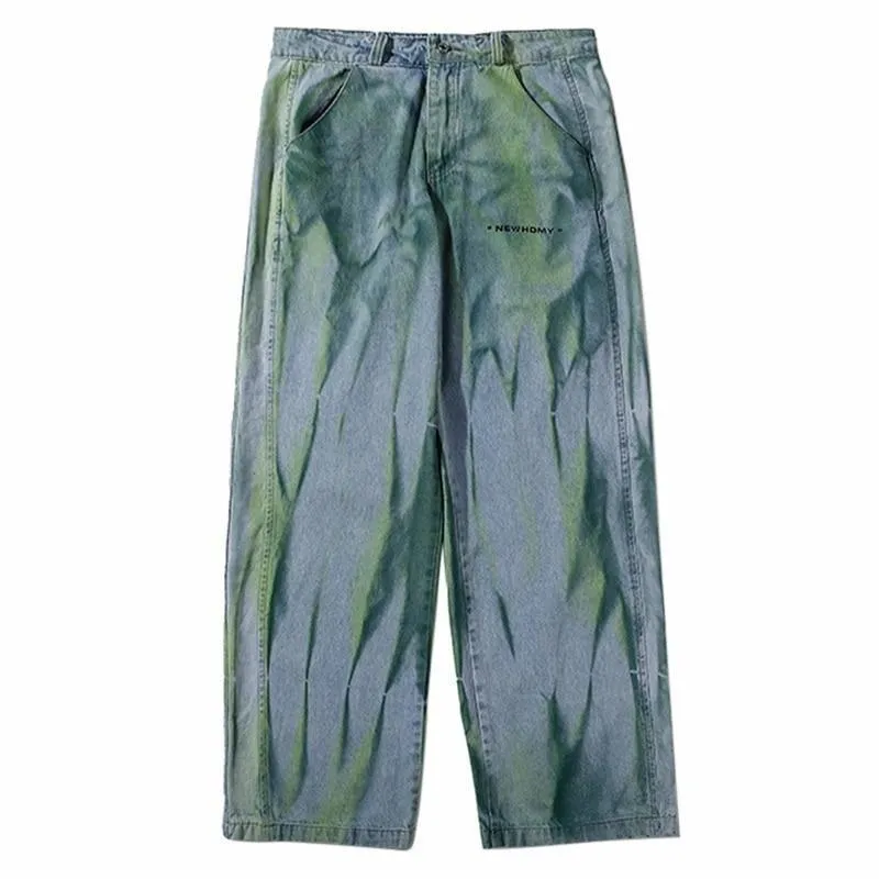 Hip Hop Harajuku Men's Autumn Illusion Tie Dye Streetwear Baggy Denim Pant