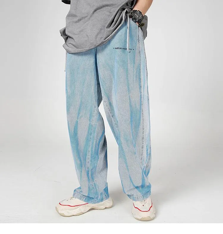 Hip Hop Harajuku Men's Autumn Illusion Tie Dye Streetwear Baggy Denim Pant