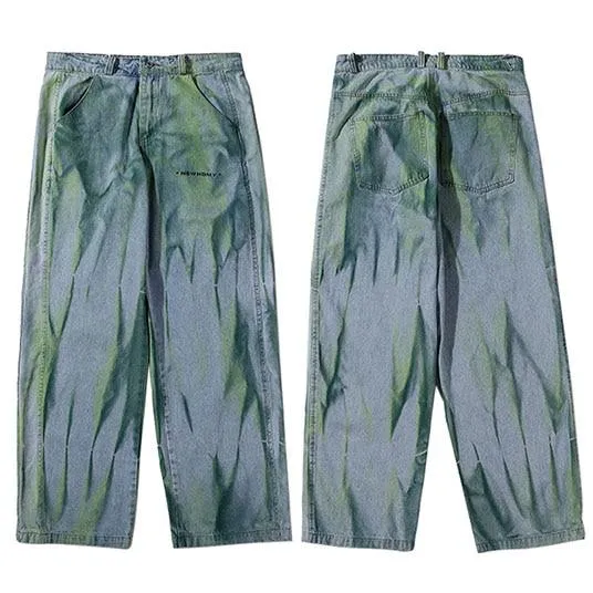 Hip Hop Harajuku Men's Autumn Illusion Tie Dye Streetwear Baggy Denim Pant