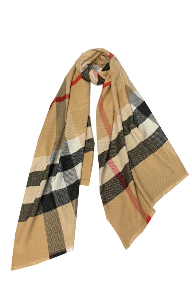 JC023212 Classic Plaid Cashmere Blended Scarf