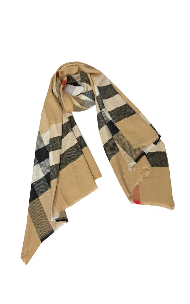 JC023212 Classic Plaid Cashmere Blended Scarf