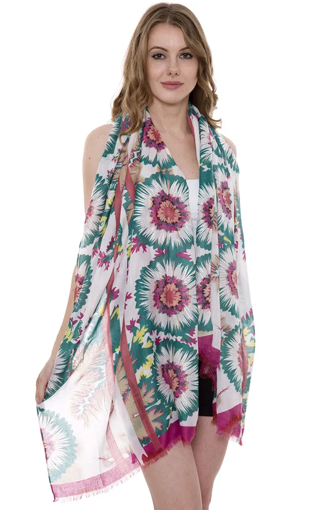 JS1307 Soft Floral Print Oblong Scarf with short trim