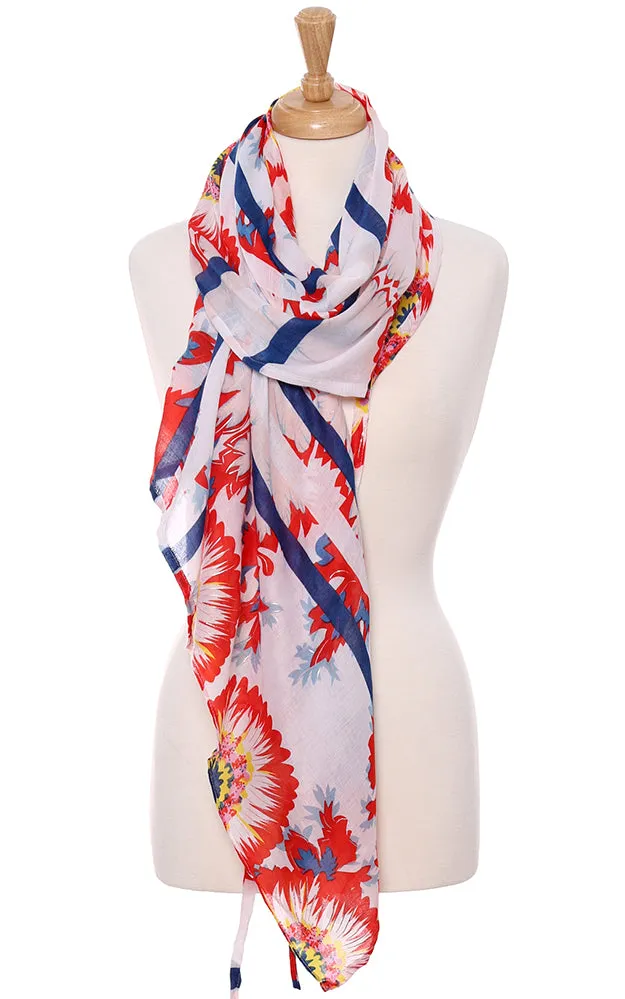 JS1307 Soft Floral Print Oblong Scarf with short trim