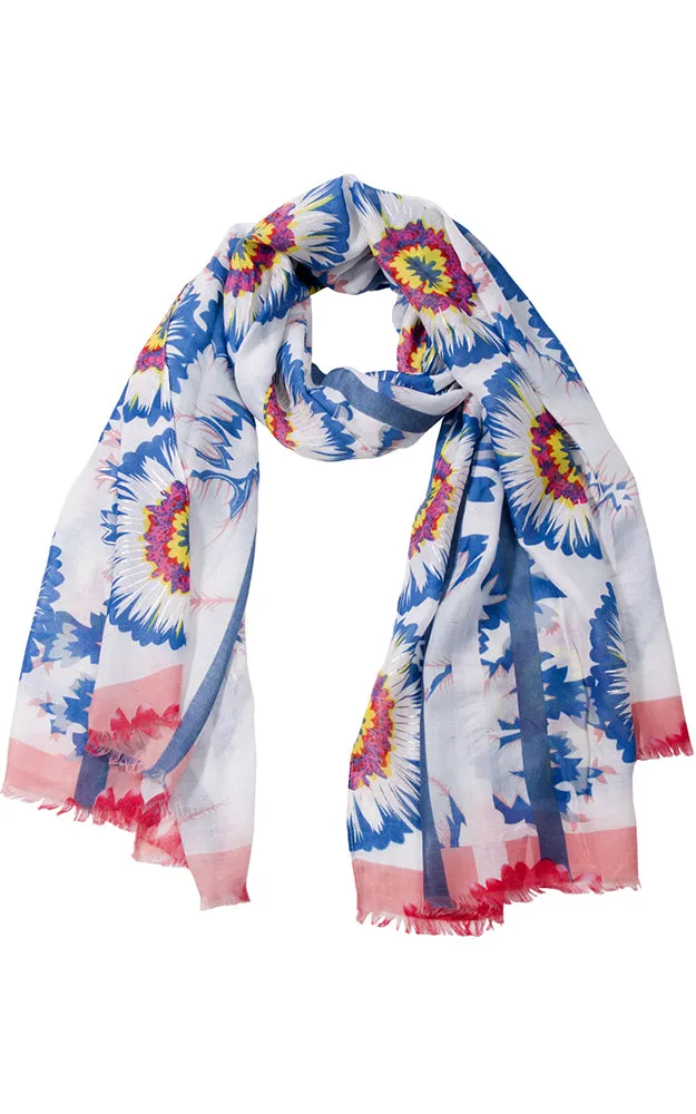 JS1307 Soft Floral Print Oblong Scarf with short trim