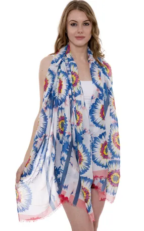 JS1307 Soft Floral Print Oblong Scarf with short trim