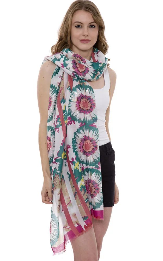 JS1307 Soft Floral Print Oblong Scarf with short trim