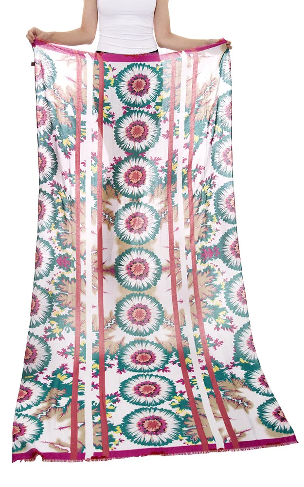 JS1307 Soft Floral Print Oblong Scarf with short trim