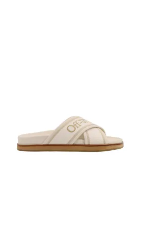 Leather Logo Band Sandals - Beige