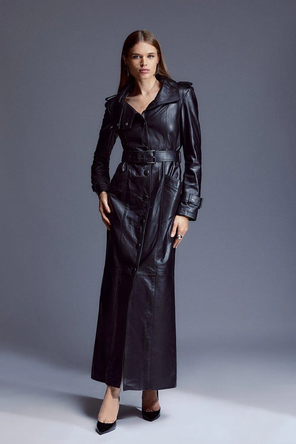 Leather Maxi Trench Coat | Karen Millen