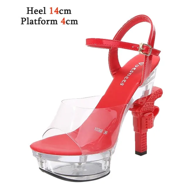 LED Glowing Sexy Sandals Ultra-Heeled Rhinestones Pistol Pumps for Women