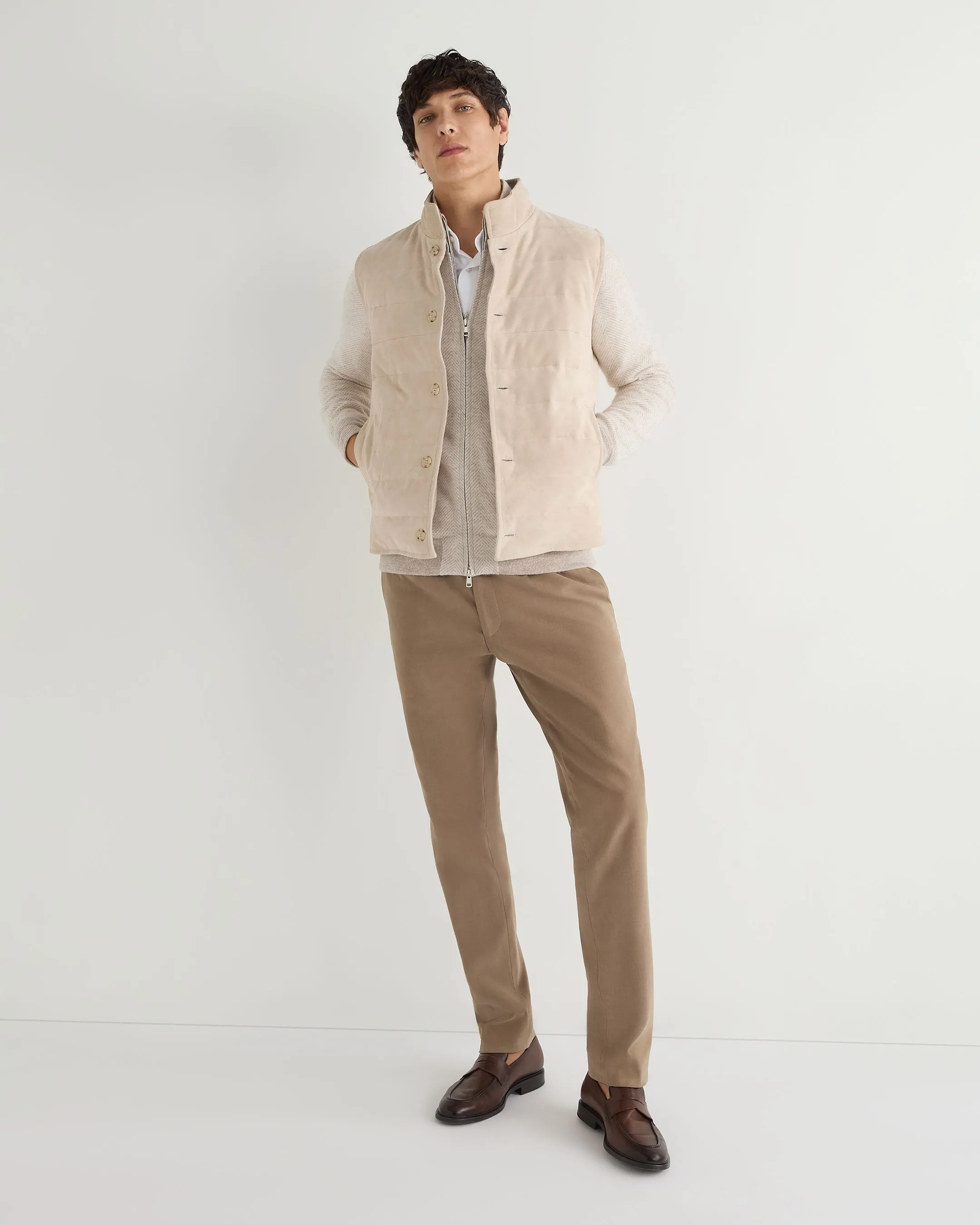 Men's Herringbone Cashmere Jacket Sand Brown