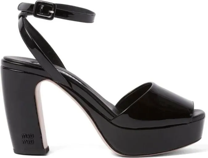 Miu patent-leather platform sandals Black