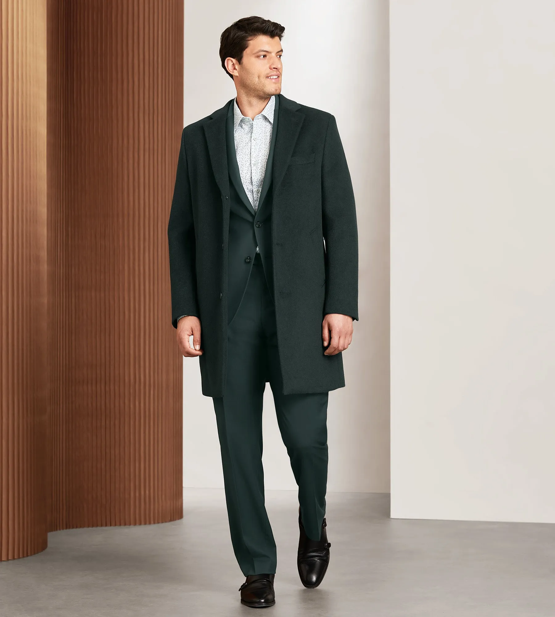 Modern Fit Water-Resistant Long Wool Coat