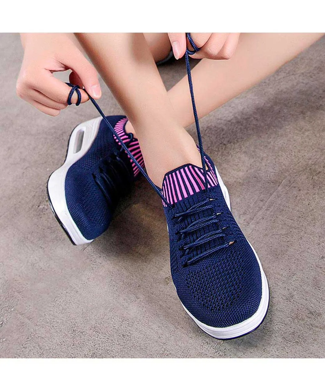 Navy flyknit textured rocker bottom shoe sneaker