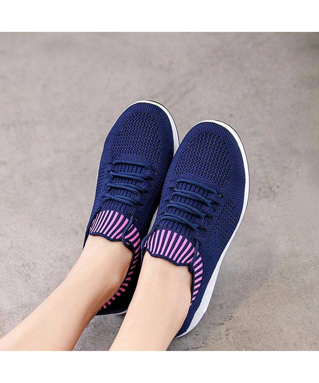 Navy flyknit textured rocker bottom shoe sneaker