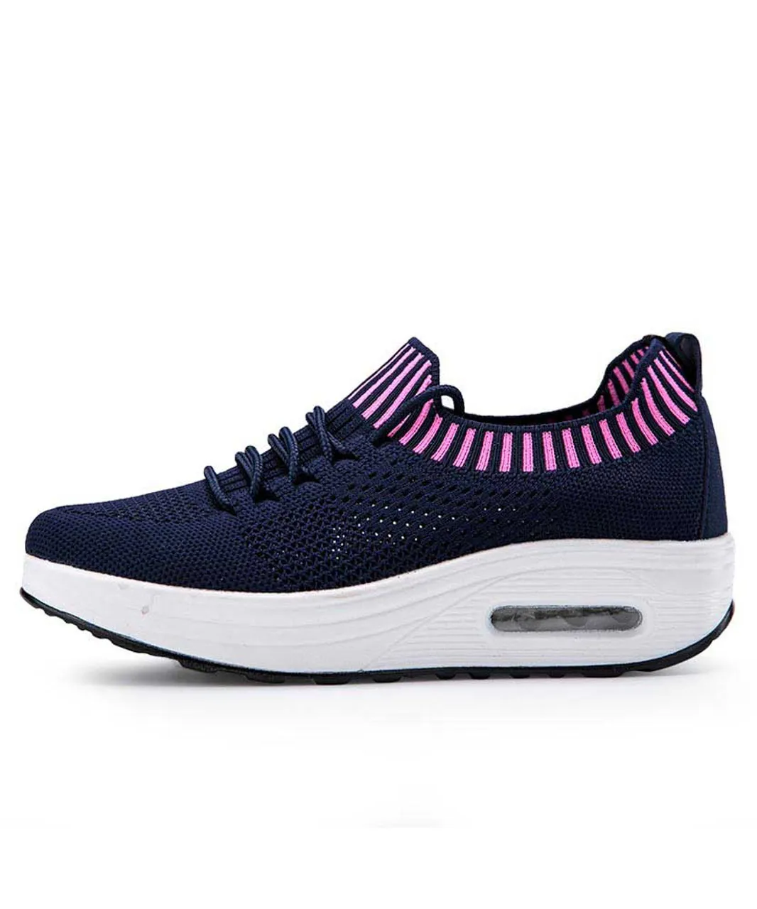 Navy flyknit textured rocker bottom shoe sneaker