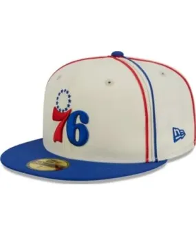 New Era Men's NBA Cream/Royal Philadelphia 76ers Piping 2-Tone 59FIFTY Fitted Hat