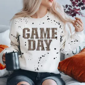 Online Exclusive | Leopard Print Gameday Splatter Paint Graphic Sweatshirt in White