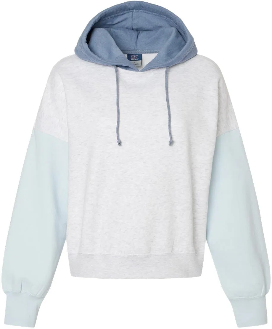 OUTLET-MV Sport Ladies Sueded Fleece Colorblocked Crop Hooded Sweatshirt