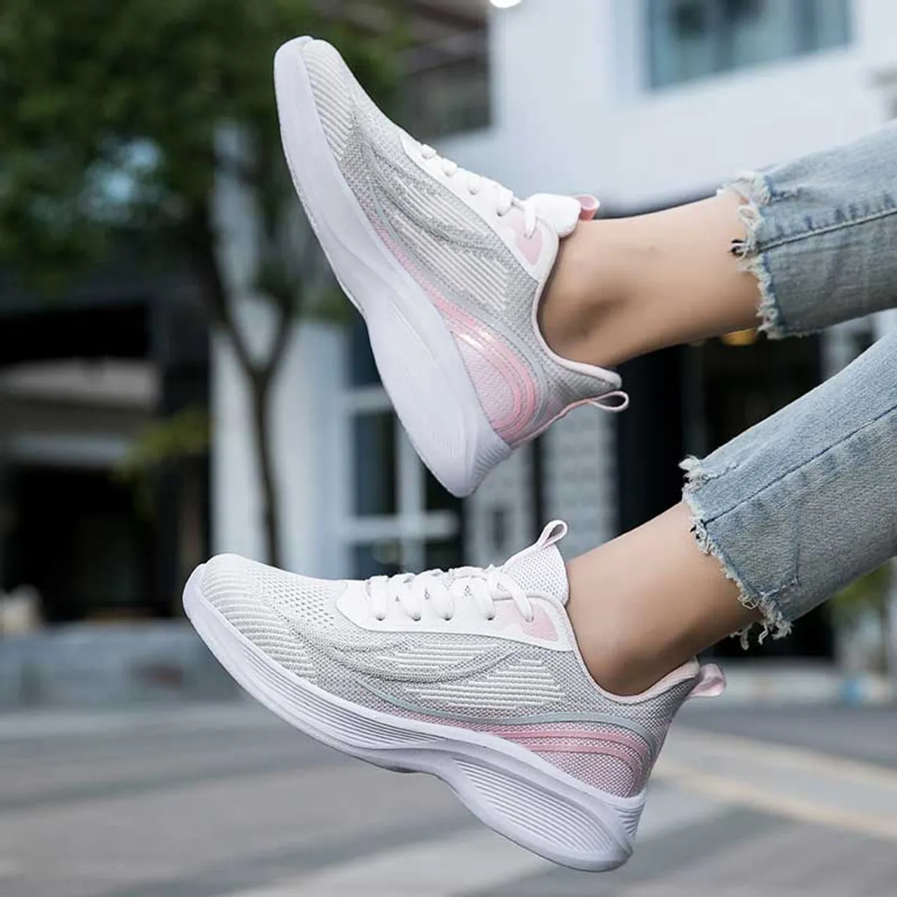 Pink flyknit pattern stripe texture shoe sneaker