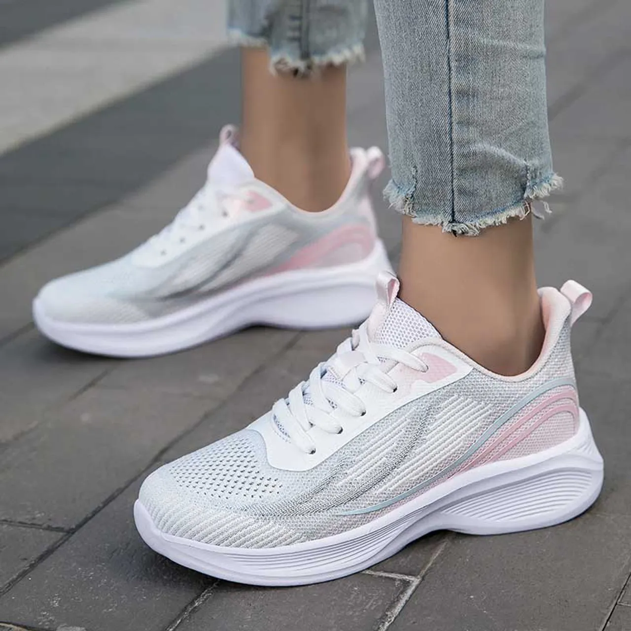 Pink flyknit pattern stripe texture shoe sneaker