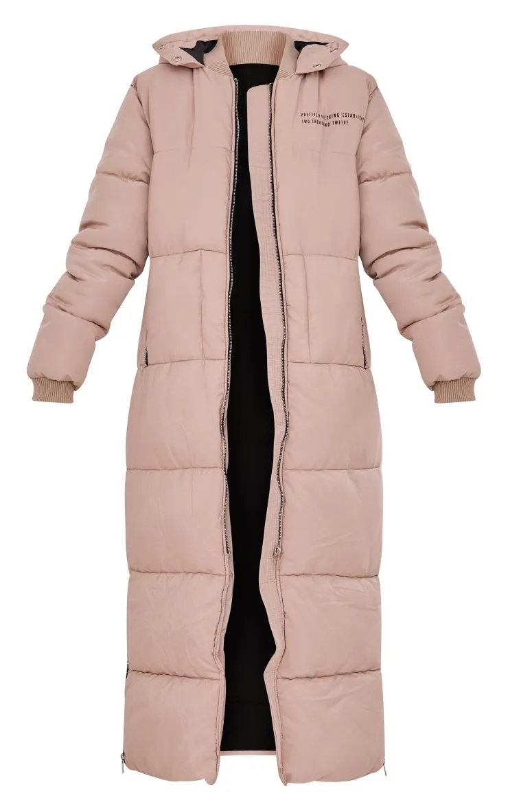 Plt Stone Text Front Maxi Puffer Coat