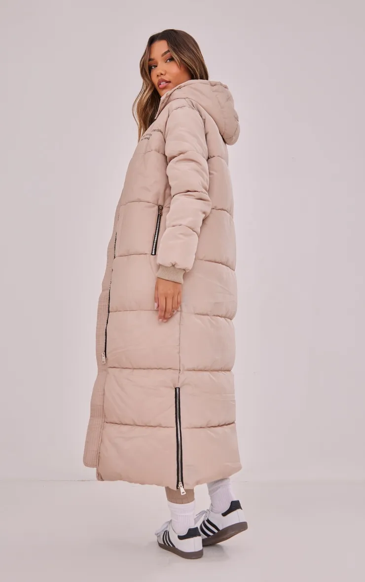 Plt Stone Text Front Maxi Puffer Coat