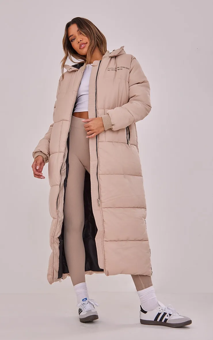 Plt Stone Text Front Maxi Puffer Coat